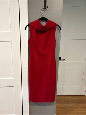 Karen Millen Sleeveless Red Cowl Neck Sheath Dress sz6